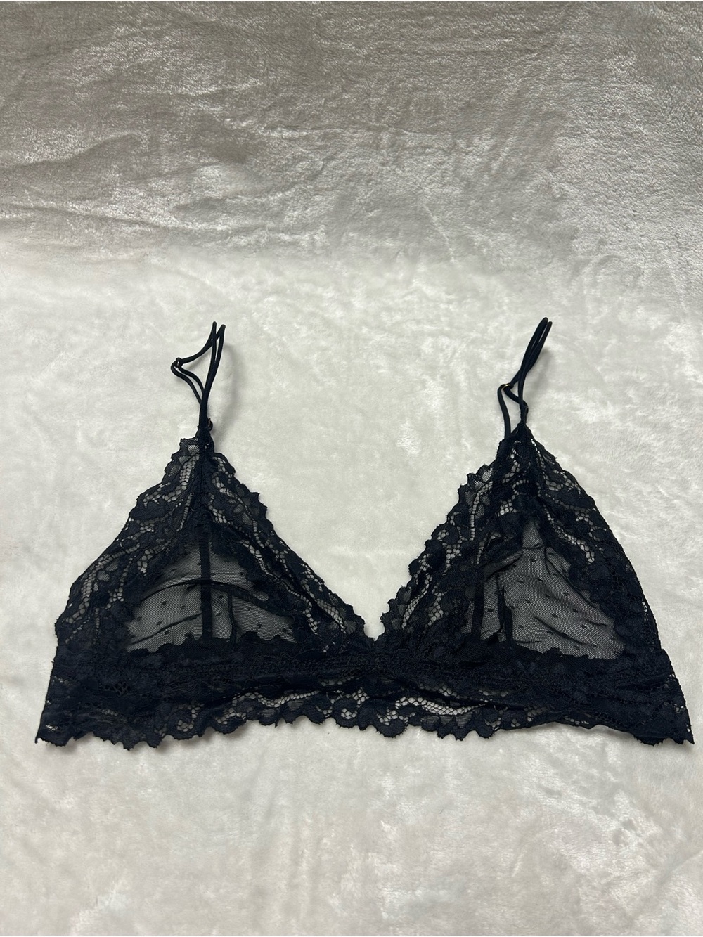 Savage X Fenty black lace triangle sheer mesh bralette bra size small medium